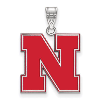 Sterling Silver Rhodium Plated Logoart University Of Nebraska Letter N Large Enameled Pendant