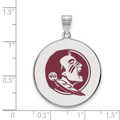 Sterling Silver Rhodium Plated Logoart Florida State University Seminole Extra Large Enameled Disc Pendant