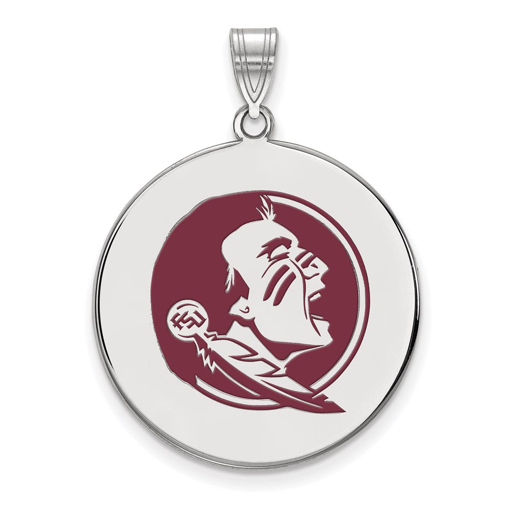 Sterling Silver Rhodium Plated Logoart Florida State University Seminole Extra Large Enameled Disc Pendant