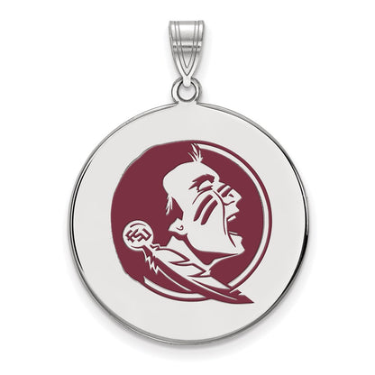 Sterling Silver Rhodium Plated Logoart Florida State University Seminole Extra Large Enameled Disc Pendant