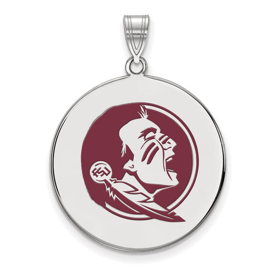 Sterling Silver Rhodium Plated Logoart Florida State University Seminole Extra Large Enameled Disc Pendant