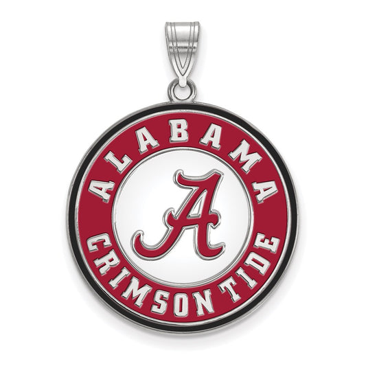 Sterling Silver Rhodium Plated Logoart University Of Alabama Crimson Tide Extra Large Enameled Disc Pendant