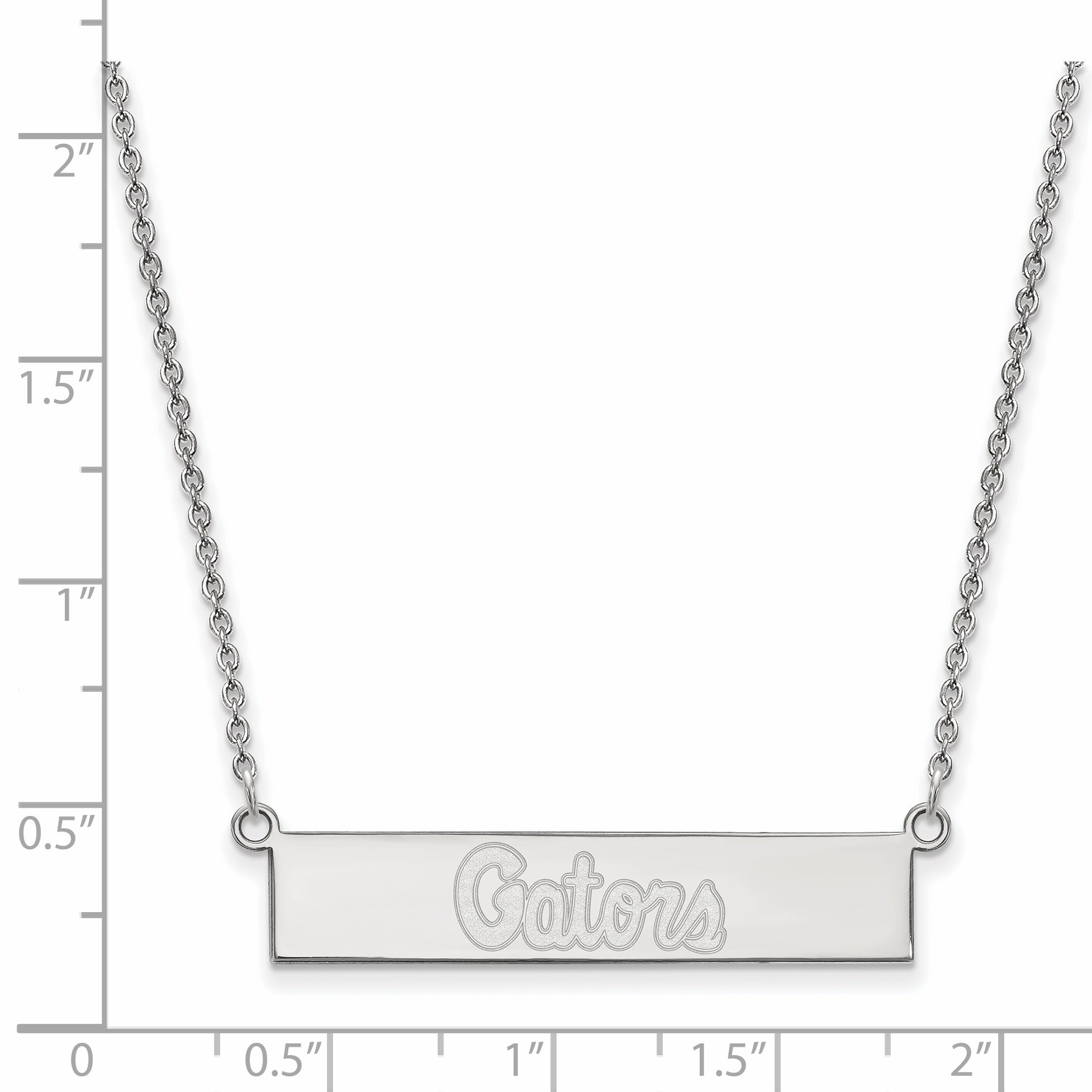 Sterling Silver Rhodium Plated Logoart University Of Florida Gators Script Small Bar 18 Inch Necklace