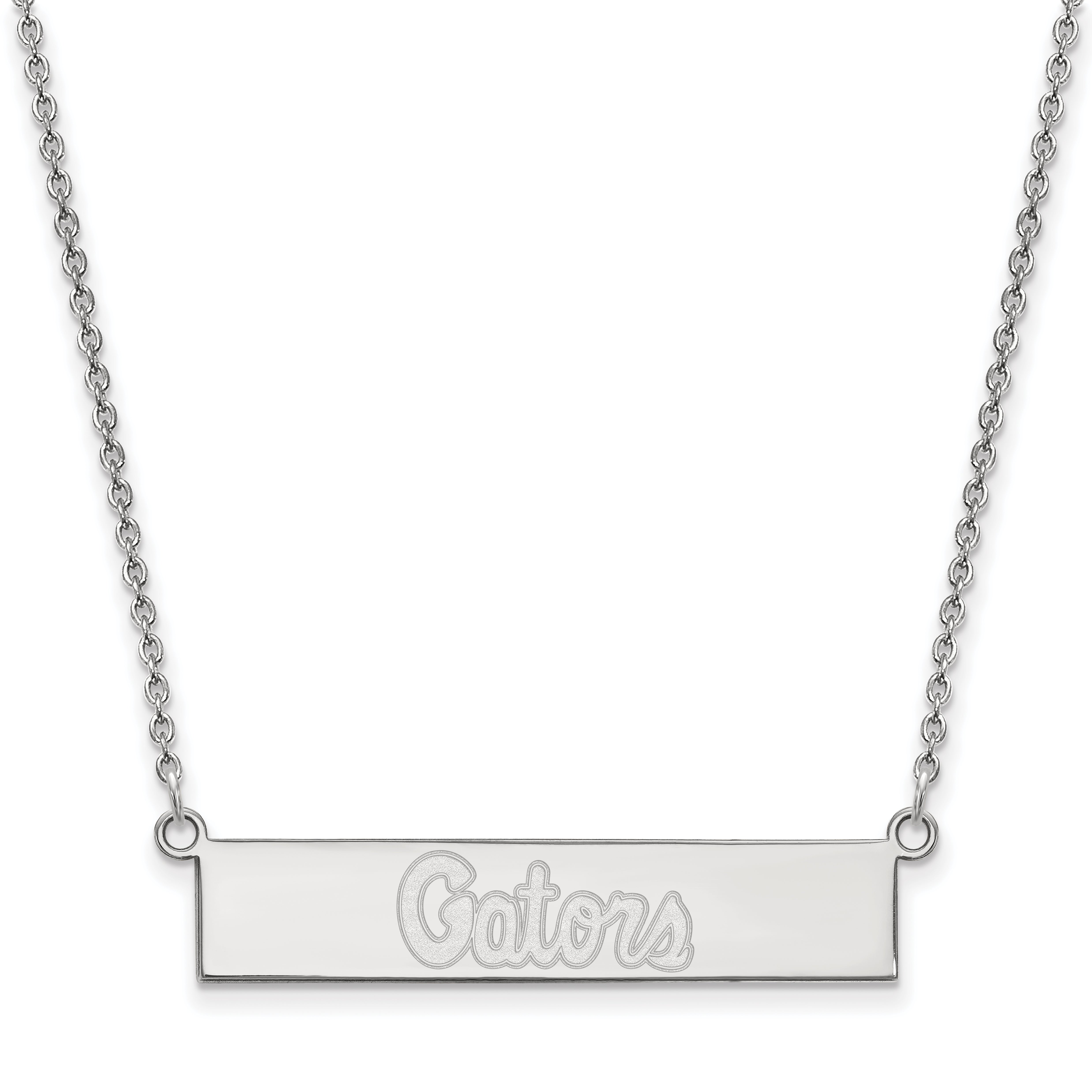 Sterling Silver Rhodium Plated Logoart University Of Florida Gators Script Small Bar 18 Inch Necklace