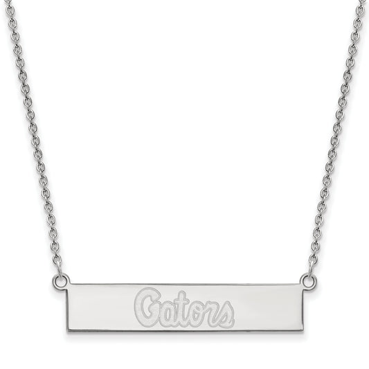 Sterling Silver Rhodium Plated Logoart University Of Florida Gators Script Small Bar 18 Inch Necklace