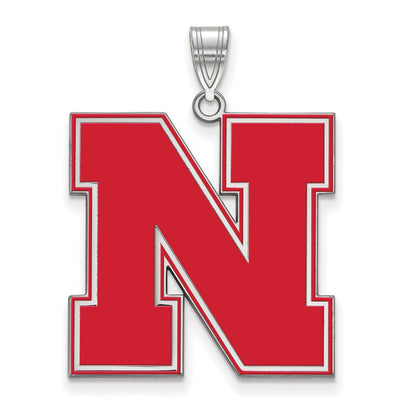 Sterling Silver Rhodium Plated Logoart University Of Nebraska Letter N Extra Large Enameled Pendant