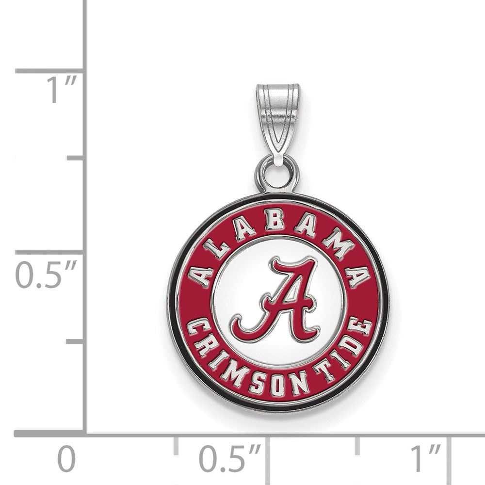 Sterling Silver Rhodium Plated Logoart University Of Alabama Crimson Tide Medium Enameled Disc Pendant