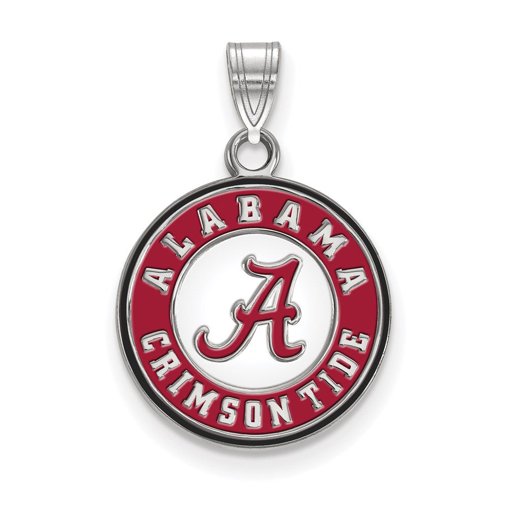Sterling Silver Rhodium Plated Logoart University Of Alabama Crimson Tide Medium Enameled Disc Pendant