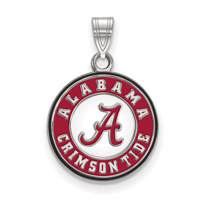 Sterling Silver Rhodium Plated Logoart University Of Alabama Crimson Tide Medium Enameled Disc Pendant