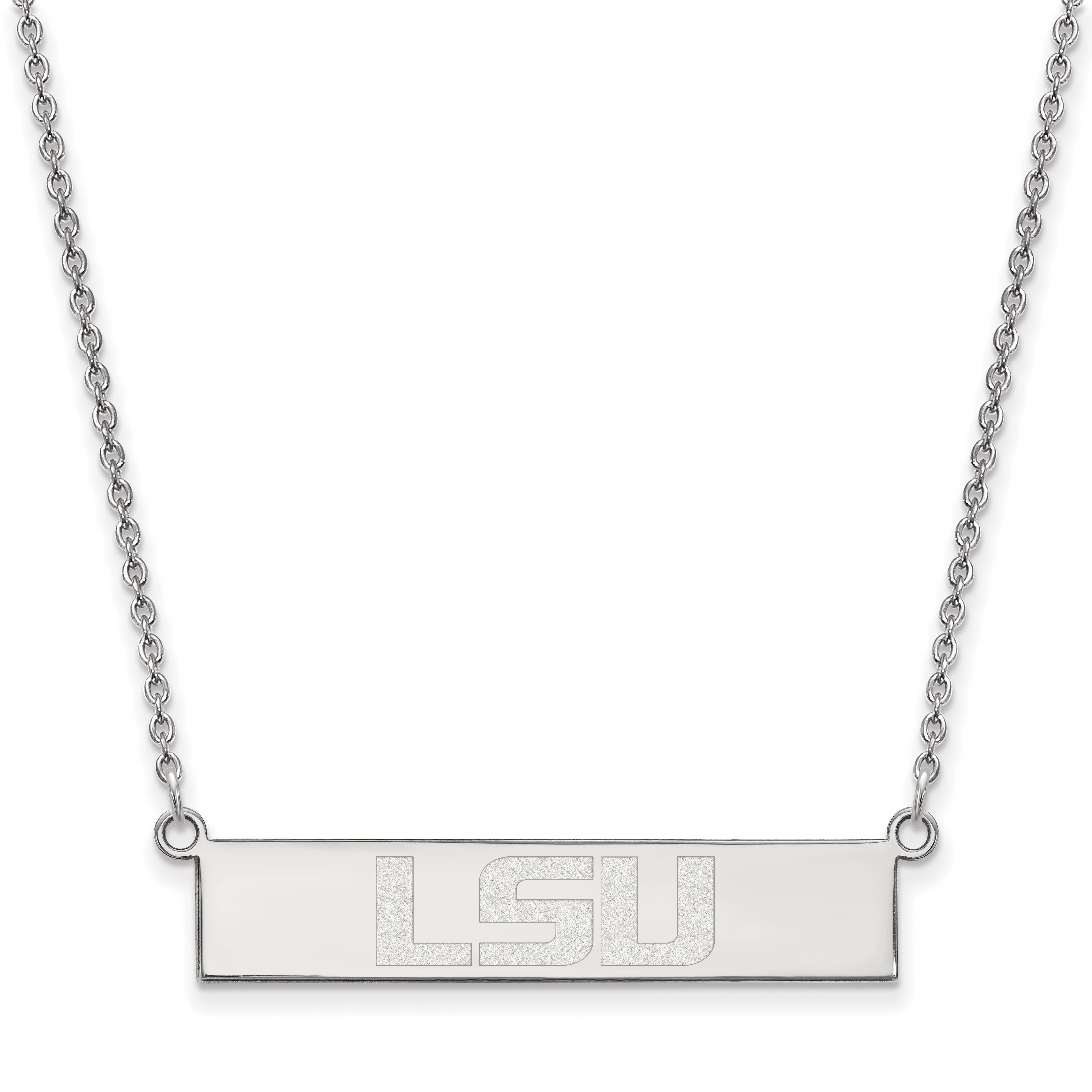 Sterling Silver Rhodium Plated Logoart Louisiana State University L S U Small Bar 18 Inch Necklace