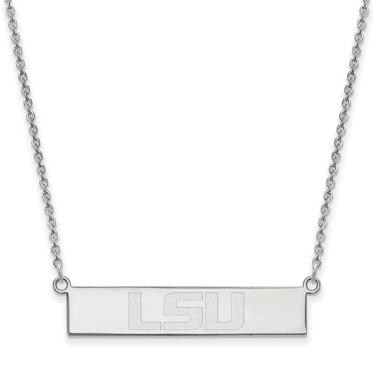 Sterling Silver Rhodium Plated Logoart Louisiana State University L S U Small Bar 18 Inch Necklace