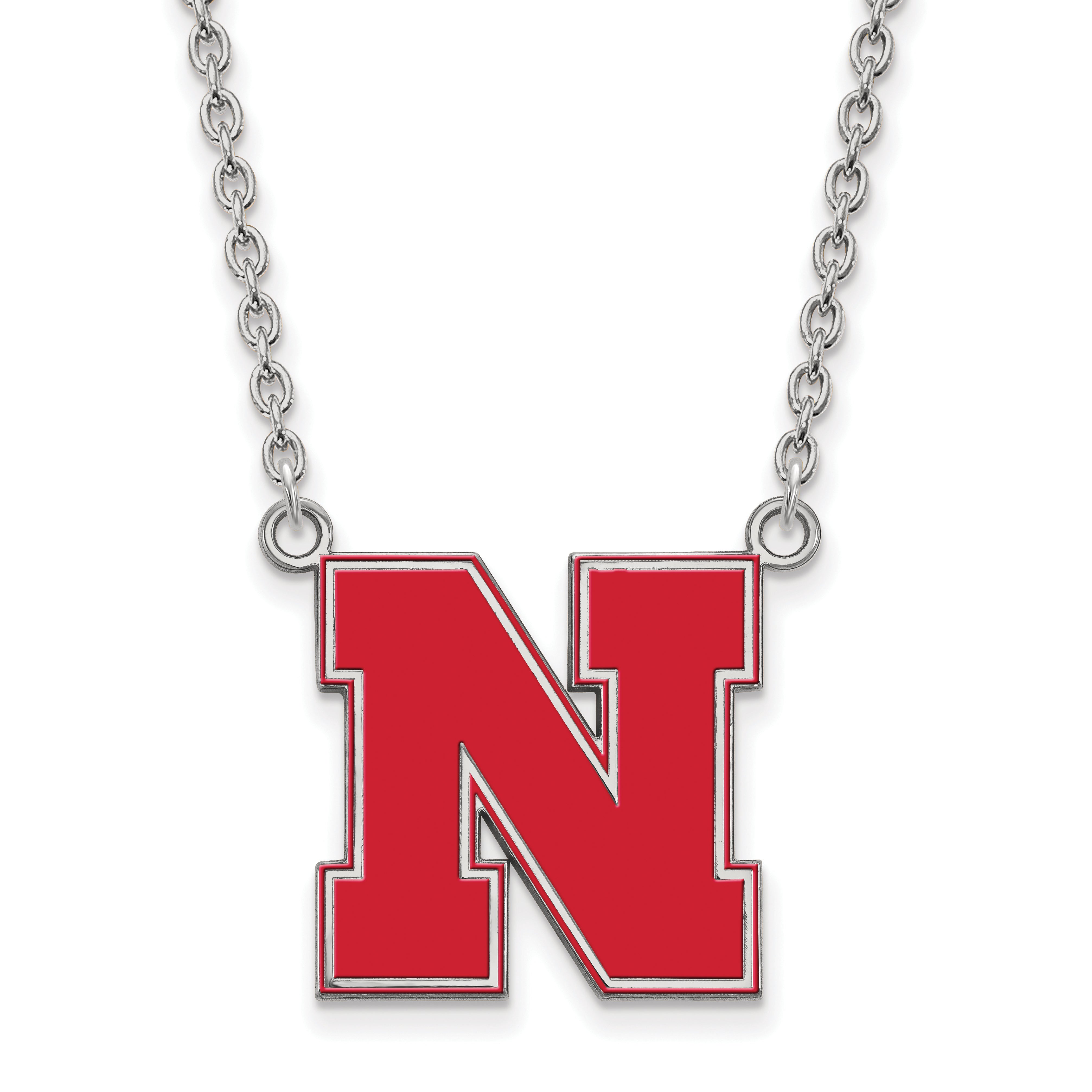 Sterling Silver Rhodium Plated Logoart University Of Nebraska Letter N Large Enameled Pendant 18 Inch Necklace