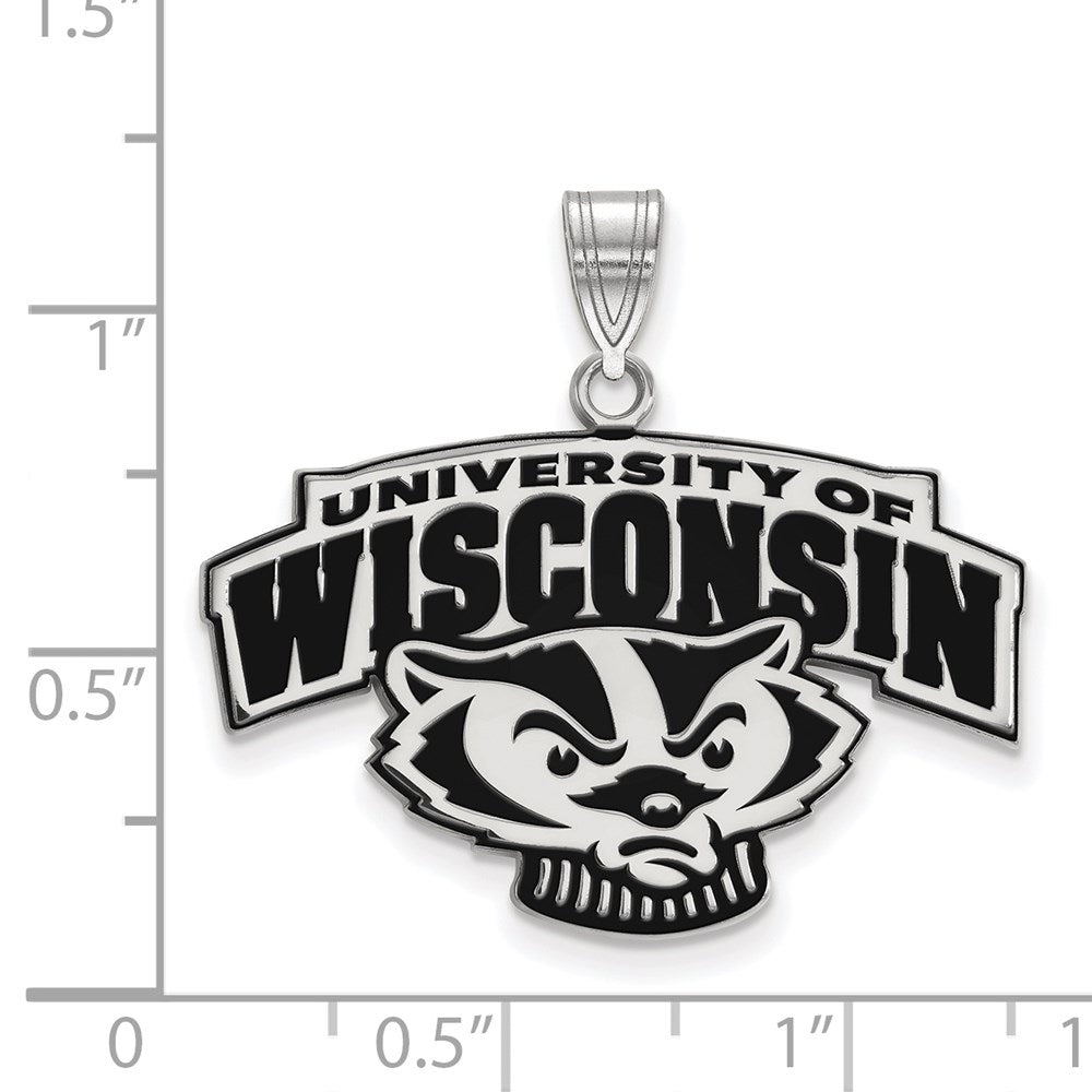 Sterling Silver Rhodium Plated Logoart University Of Wisconsin Large Enameled Pendant