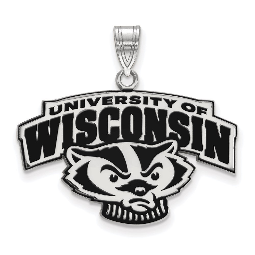 Sterling Silver Rhodium Plated Logoart University Of Wisconsin Large Enameled Pendant