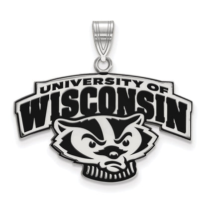Sterling Silver Rhodium Plated Logoart University Of Wisconsin Large Enameled Pendant