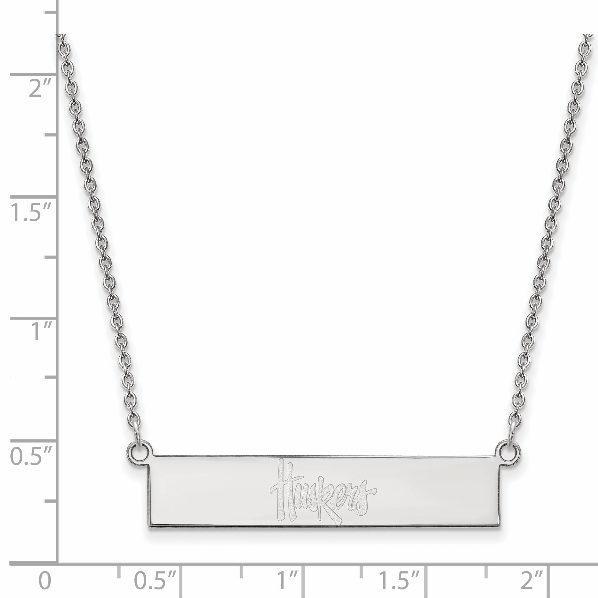 Sterling Silver Rhodium Plated Logoart University Of Nebraska Huskers Small Bar 18 Inch Necklace