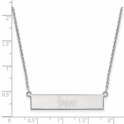 Sterling Silver Rhodium Plated Logoart University Of Nebraska Huskers Small Bar 18 Inch Necklace