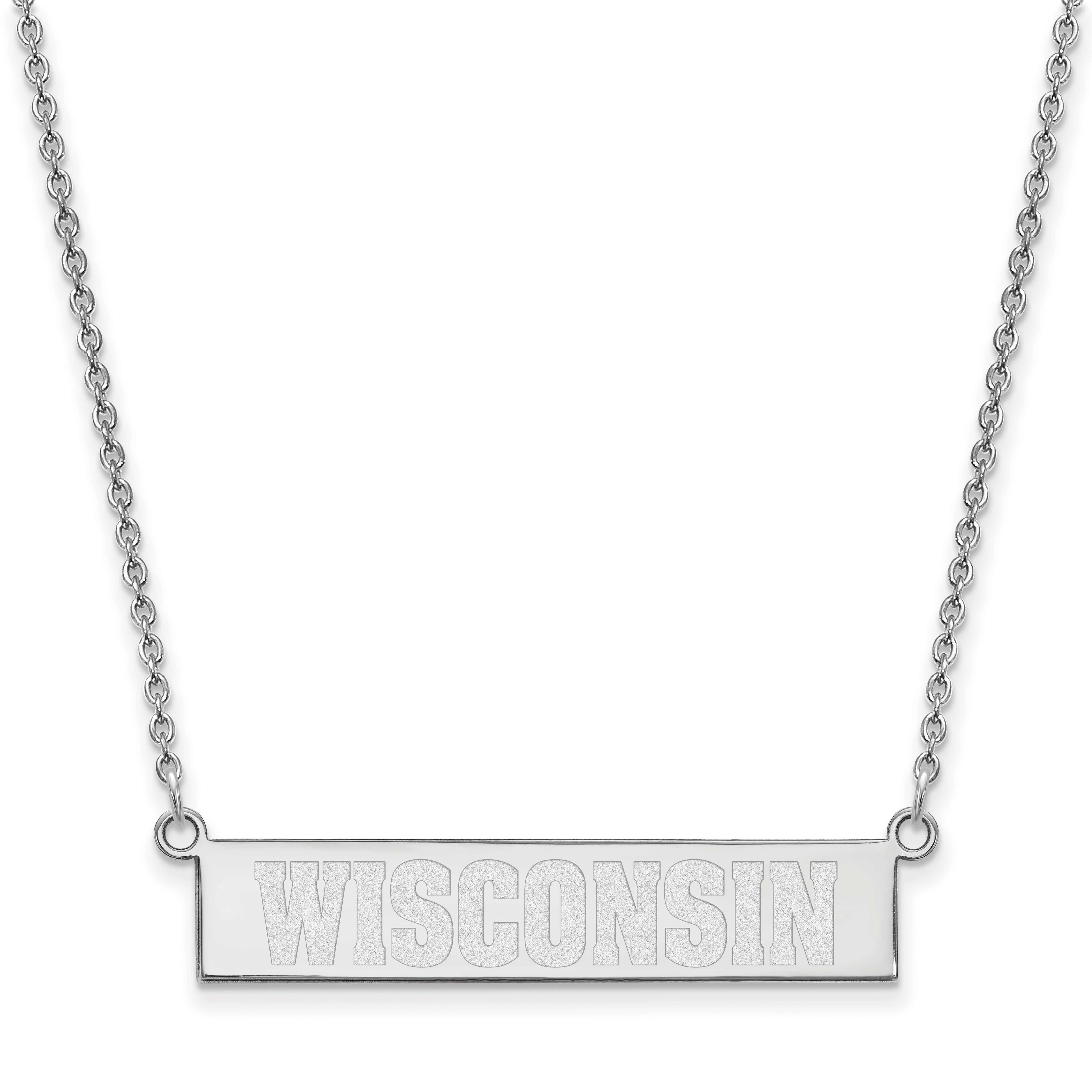 Sterling Silver Rhodium Plated Logoart University Of Wisconsin Small Bar 18 Inch Necklace