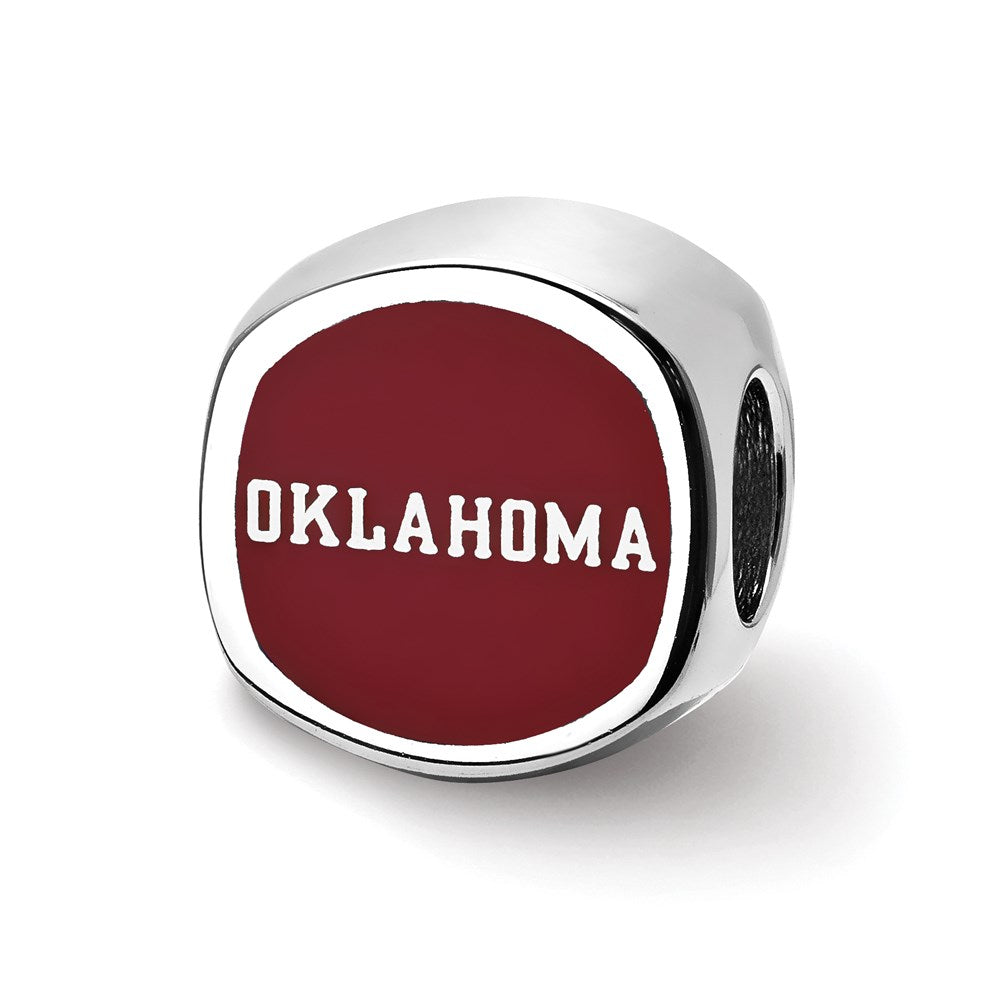 Sterling Silver Rhod-Pltd Logoart University of Oklahoma Enamel Bead