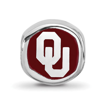 Sterling Silver Rhod-Pltd Logoart University of Oklahoma Enamel Bead