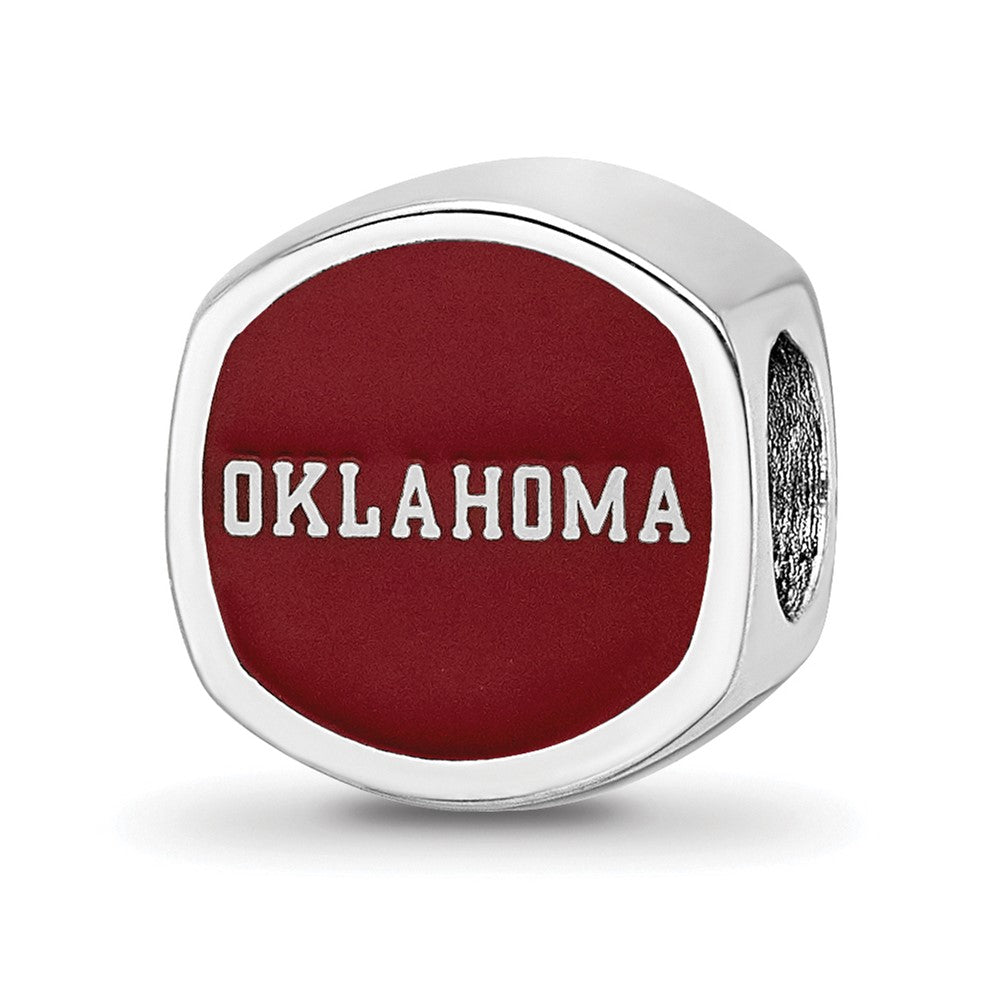 Sterling Silver Rhod-Pltd Logoart University of Oklahoma Enamel Bead
