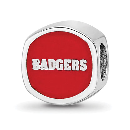 Sterling Silver Rhod-Pltd Logoart University of Wisconsin Enamel Bead