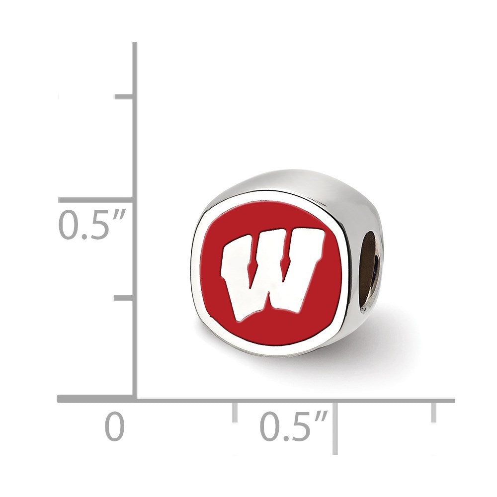 Sterling Silver Rhod-Pltd Logoart University of Wisconsin Enamel Bead