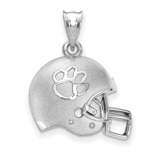 Sterling Silver Rhodium Plated Logoart Clemson University Tiger Paw Domed Football Helmet Pendant