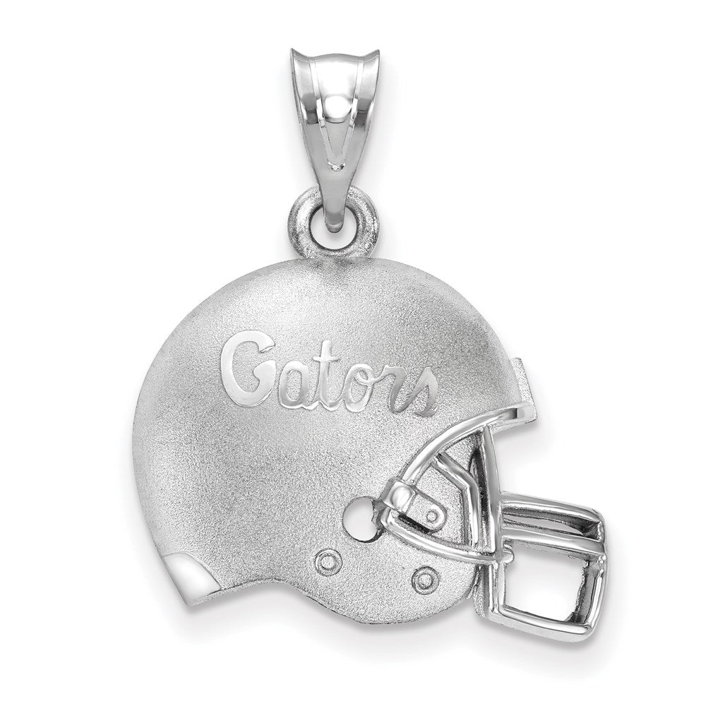 Sterling Silver Rhodium Plated Logoart University Of Florida Gators Script Domed Football Helmet Pendant
