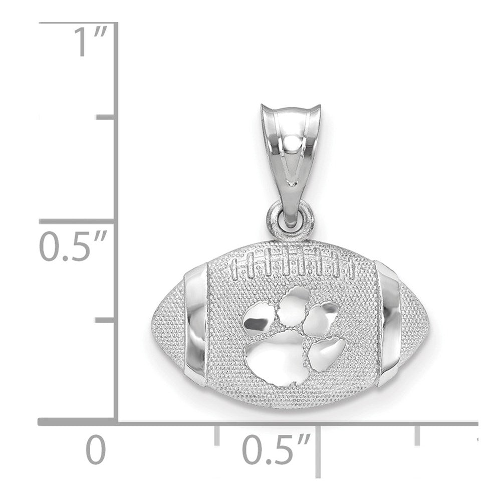 Sterling Silver Rhodium Plated Logoart Clemson University Tiger Paw Domed Football Pendant