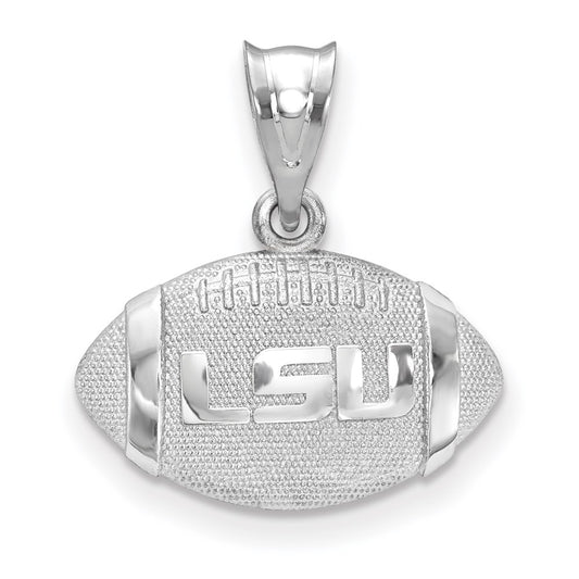 Sterling Silver Rhodium Plated Logoart Louisiana State University L S U Domed Football Pendant