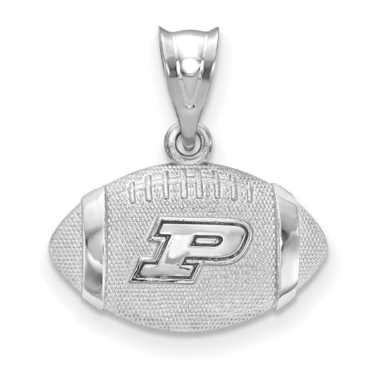 Sterling Silver Rhodium Plated Logoart Purdue University Letter P Domed Football Pendant