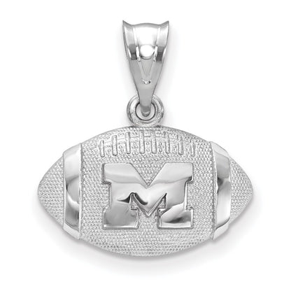 Sterling Silver Rhodium Plated Logoart University Of Michigan Letter M Football Pendant