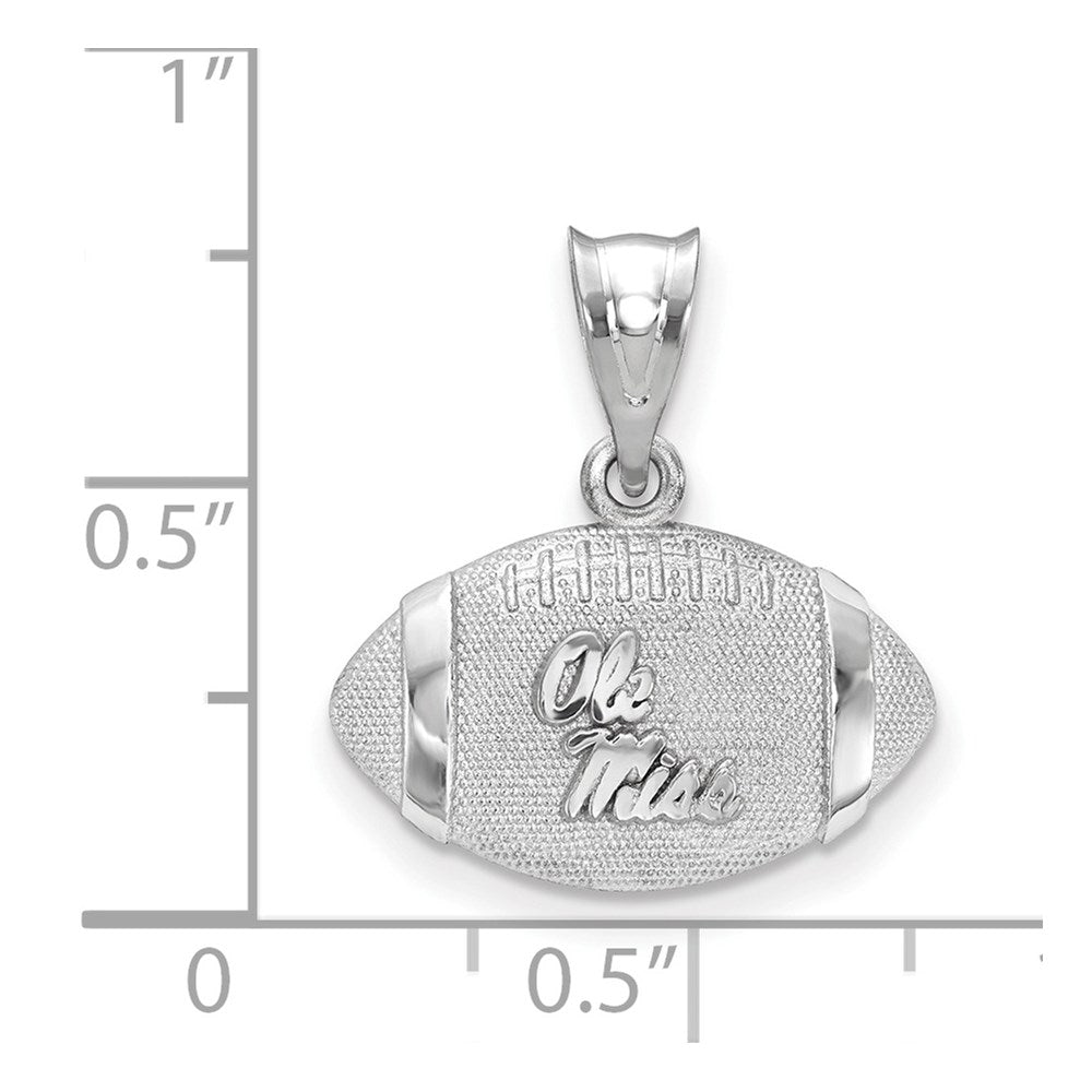 Sterling Silver Rhodium Plated Logoart University Of Mississippi Ole Miss Domed Football Pendant
