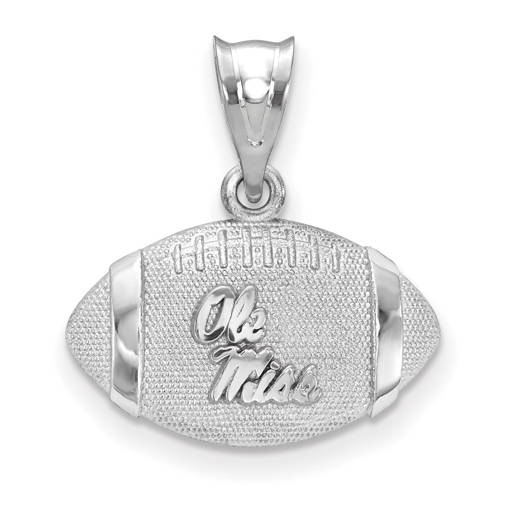 Sterling Silver Rhodium Plated Logoart University Of Mississippi Ole Miss Domed Football Pendant