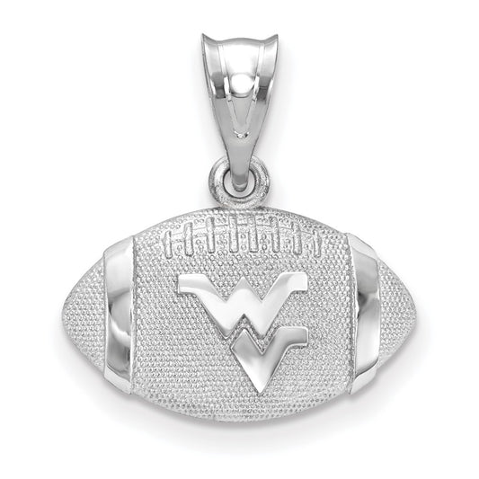 Sterling Silver Rhodium Plated Logoart West Virginia University W V Football Pendant