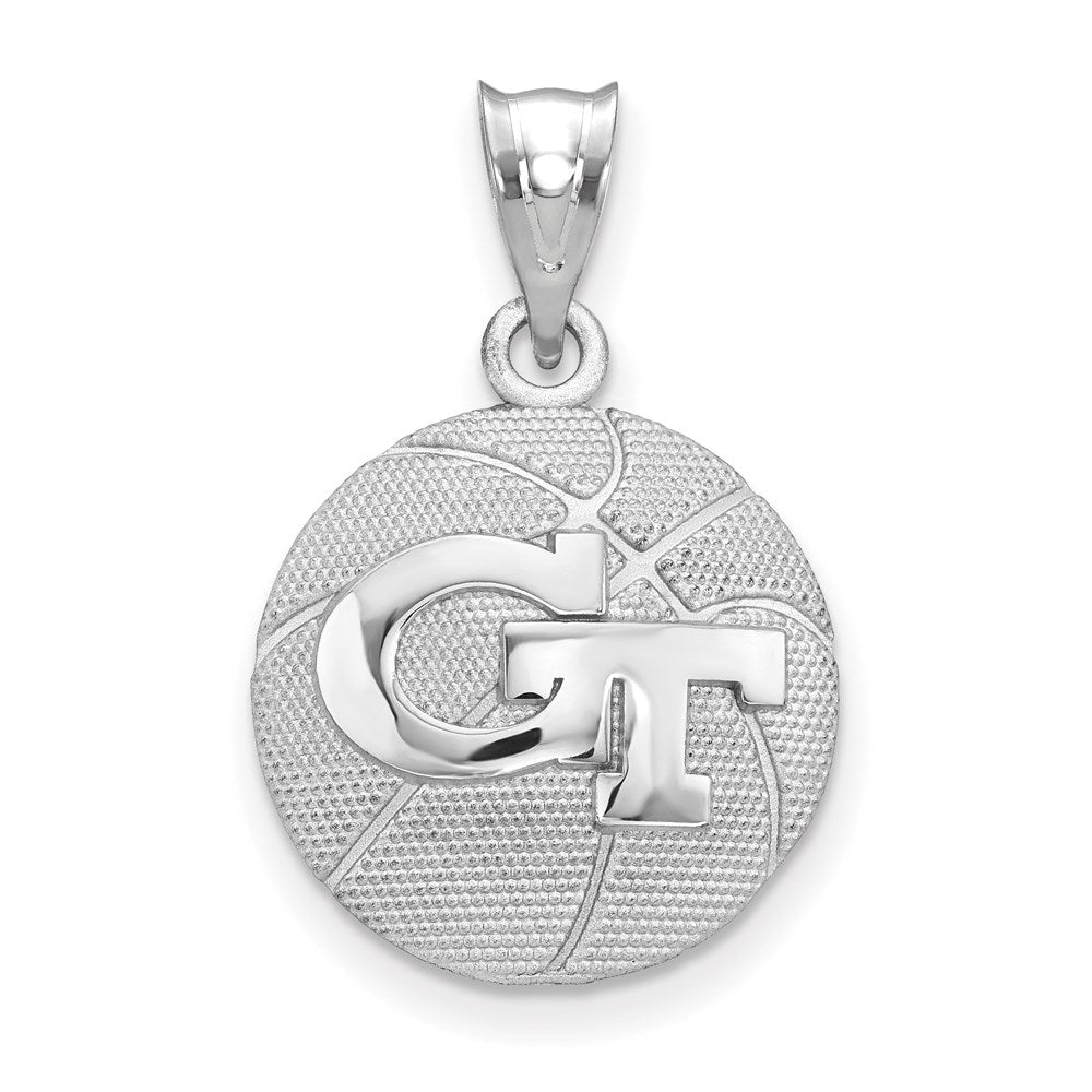 Sterling Silver Rhodium Plated Logoart Georgia Institute Of Technology G T Basketball Pendant