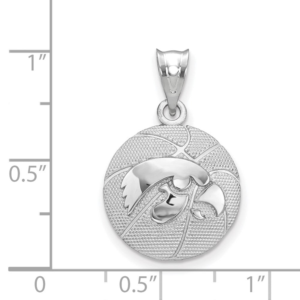 Sterling Silver Rhodium Plated Logoart The University Of Iowa Hawk Basketball Pendant