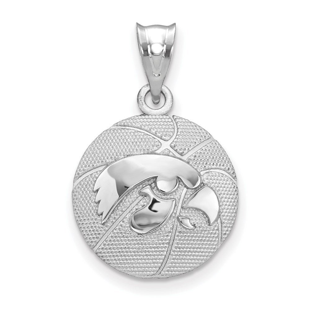 Sterling Silver Rhodium Plated Logoart The University Of Iowa Hawk Basketball Pendant