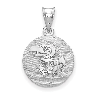 Sterling Silver Rhodium Plated Logoart The University Of Kansas Jayhawk Basketball Pendant