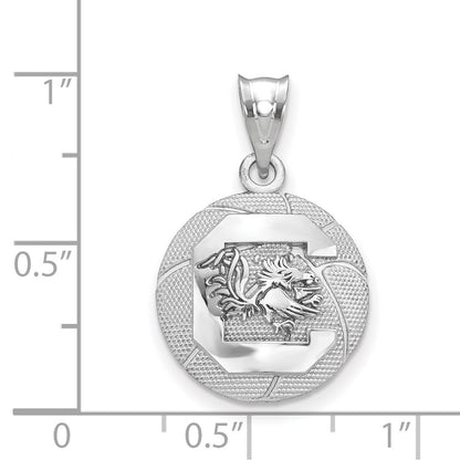 Sterling Silver Rhodium Plated Logoart University Of South Carolina Basketball Pendant