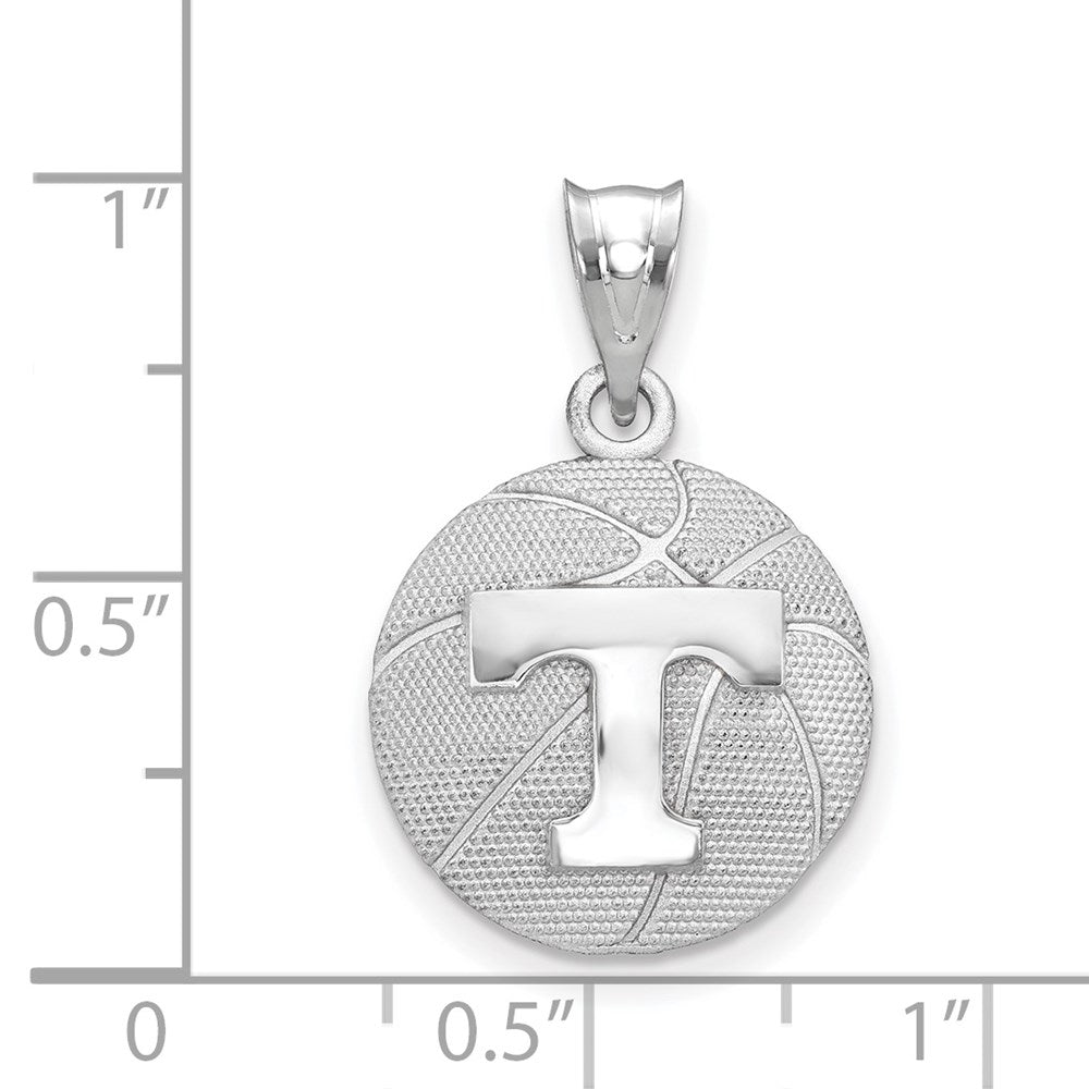 Sterling Silver Rhodium Plated Logoart University Of Tennessee Letter T Basketball Pendant