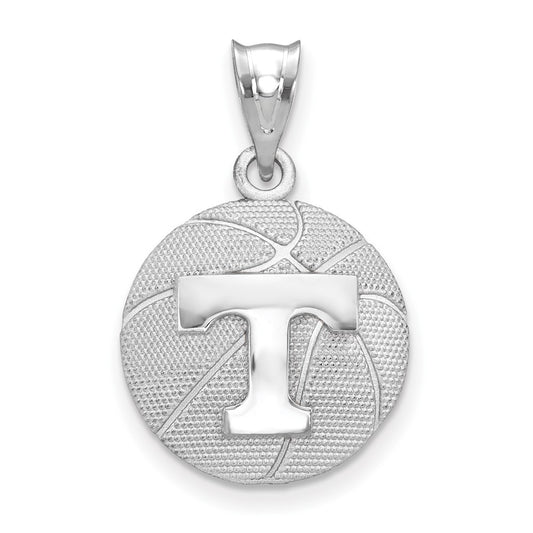 Sterling Silver Rhodium Plated Logoart University Of Tennessee Letter T Basketball Pendant
