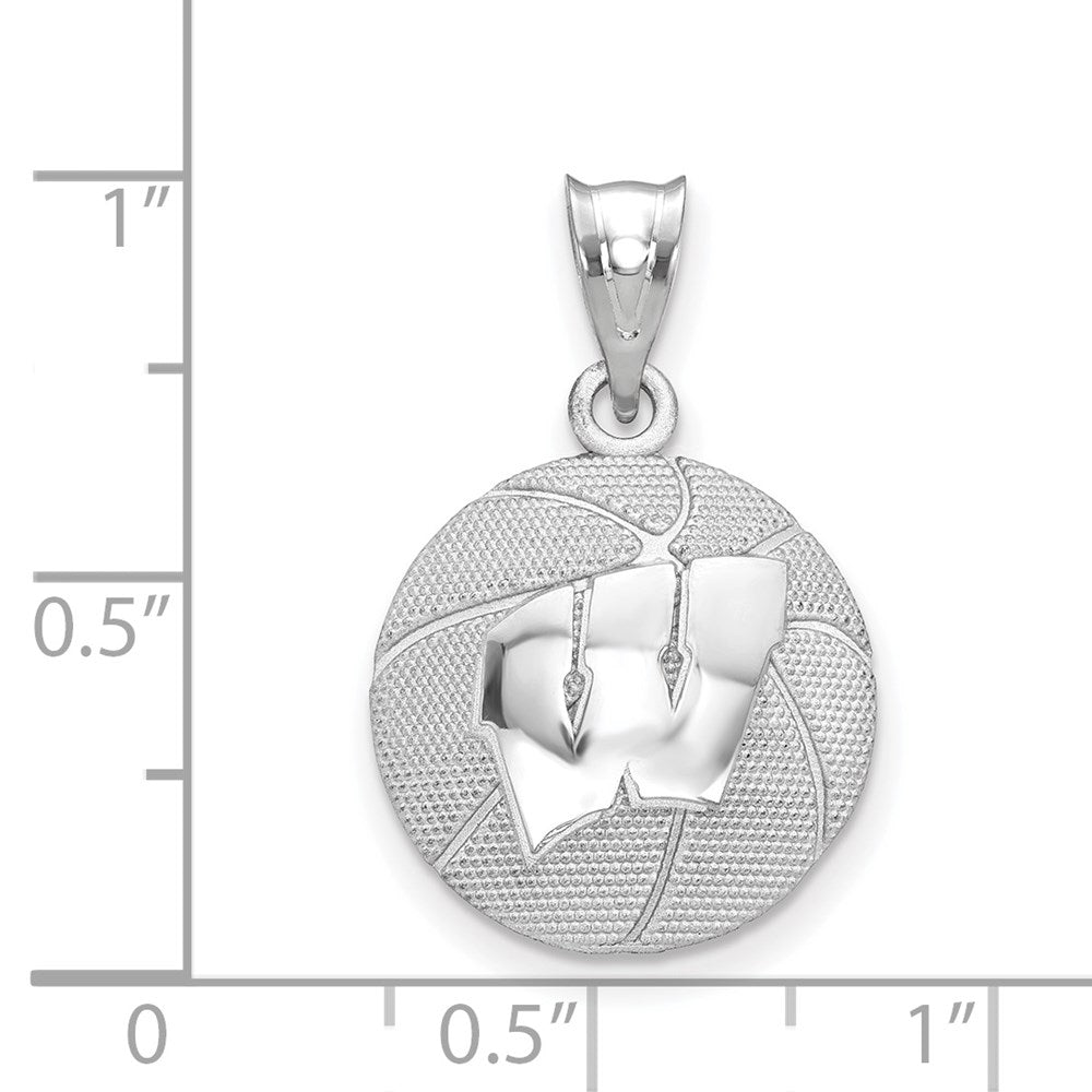 Sterling Silver Rhodium Plated Logoart University Of Wisconsin Basketball Pendant
