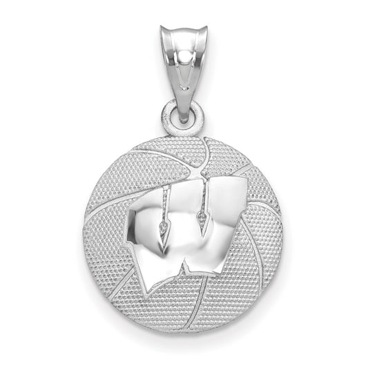 Sterling Silver Rhodium Plated Logoart University Of Wisconsin Basketball Pendant