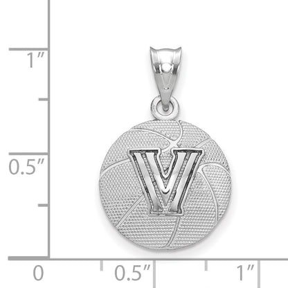 Sterling Silver Rhodium Plated Logoart Villanova University Letter V Basketball Pendant