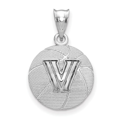 Sterling Silver Rhodium Plated Logoart Villanova University Letter V Basketball Pendant