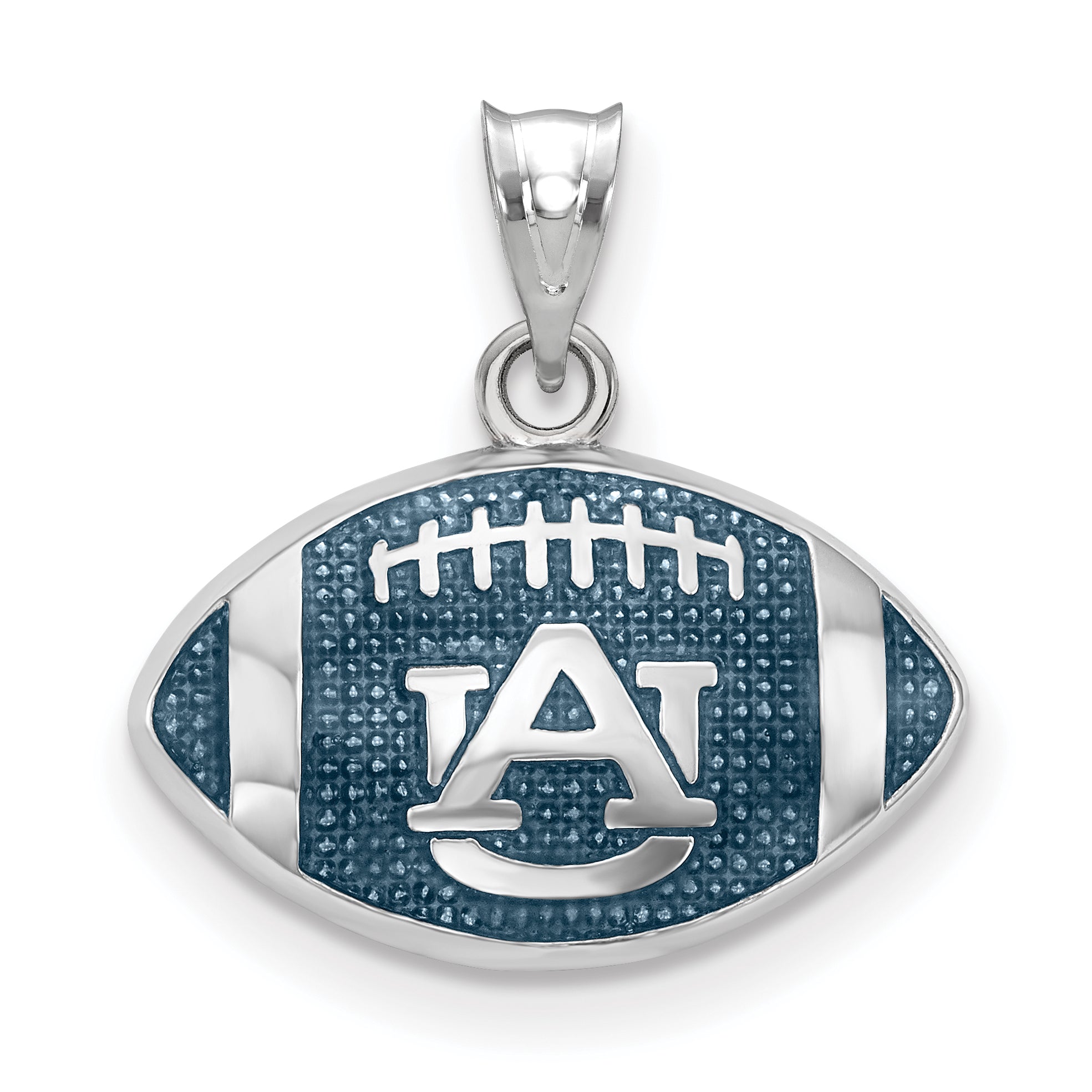 Sterling Silver Rhodium Plated Logoart Auburn University Enameled Football Pendant