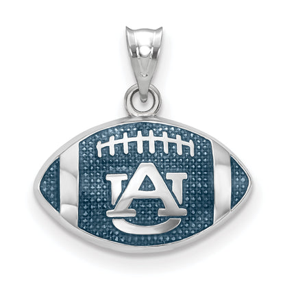 Sterling Silver Rhodium Plated Logoart Auburn University Enameled Football Pendant