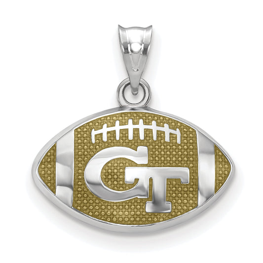 Sterling Silver Rhodium Plated Logoart Georgia Institute Of Technology G T Enameled Football Pendant